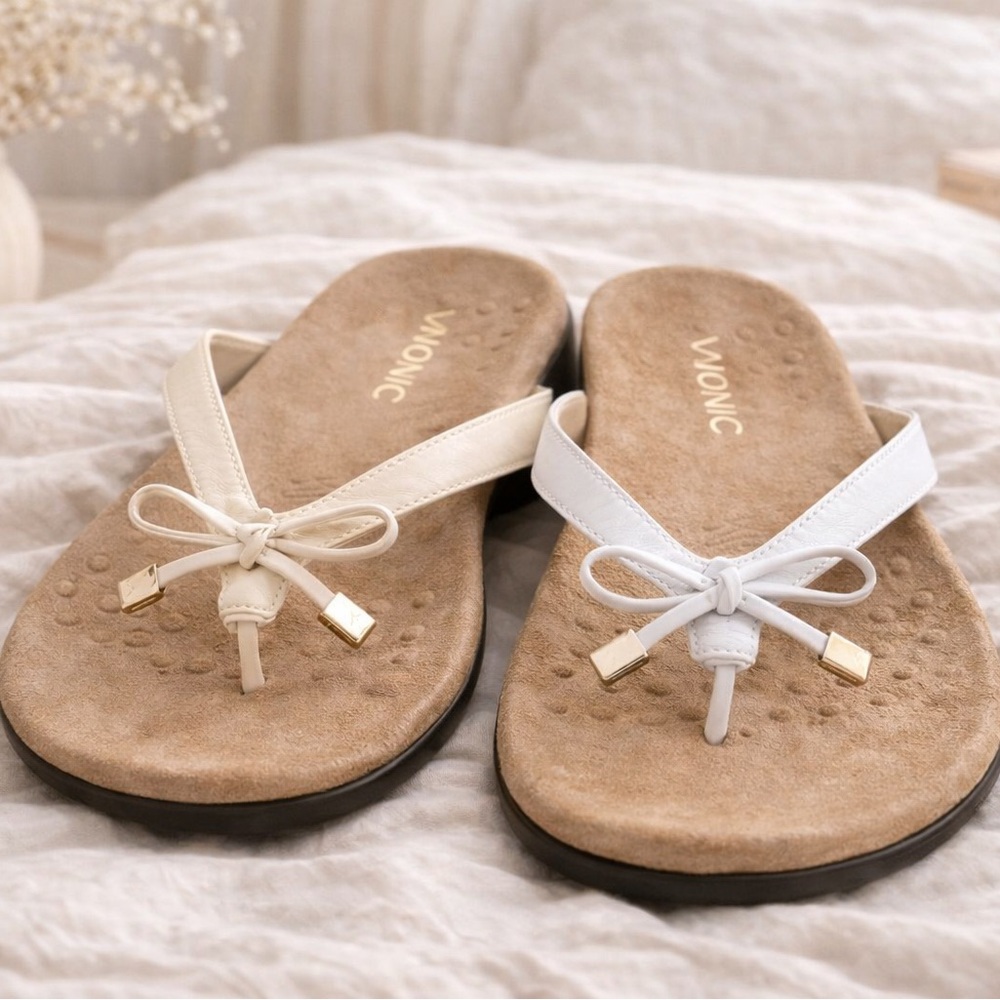 ✨ Vionic Beige Bow Sandals | Size 10 | EUC | Orthotic Comfort + Chic Style ✨